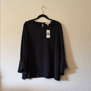 MK Michael Kors Sheer Bell Long Sleeve Black Women's Top